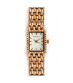 Правоъгълен розово-златист дамски часовник снимка