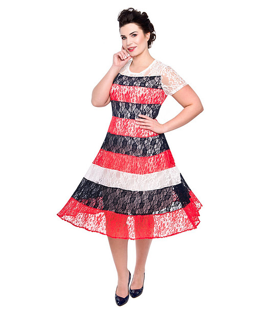 Дантелена рокля в бяло, черно и червено Agile снимка