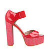 Червени дамски кожени сандали на ток и платформа Susana-0 снимка
