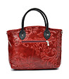 Червена кожена дамска чанта с релеф Lea-2 снимка