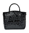 Черна кожена дамска чанта с релеф Lea-0 снимка