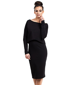 Черна памучна рокля с дълги ръкави Lucilla снимка