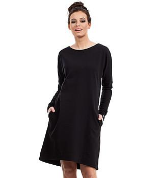 Черна памучна рокля с джобове Reli снимка