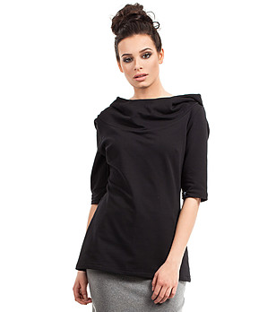 Черна дамска памучна блуза с качулка Nela снимка
