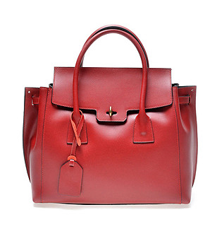 Червена дамска кожена чанта Sidney снимка