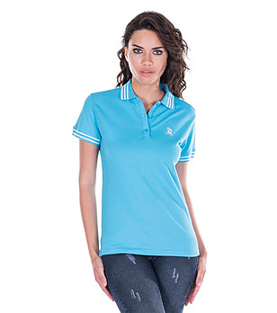 Дамска памучна блуза в цвят тюркоаз с бели кантове снимка