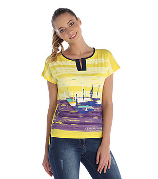 Жълта дамска блуза с щампа снимка