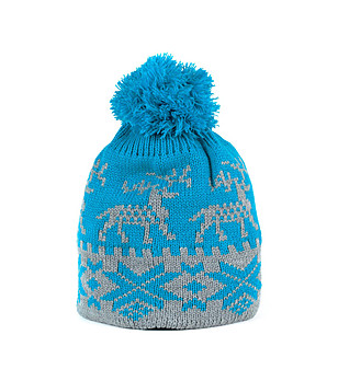 Унисекс плетена шапка в синьо и сиво снимка
