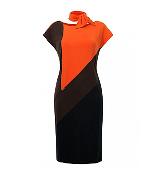 Черна рокля с оранжев панел и шал Sat снимка