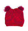 Червена дамска шапка с помпони -0 снимка