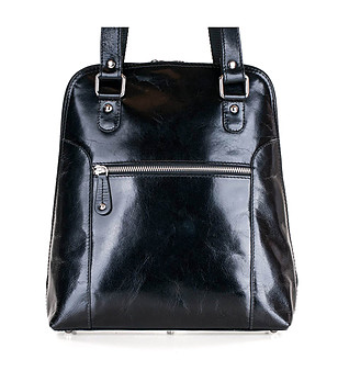 Черна дамска кожена чанта-раница снимка