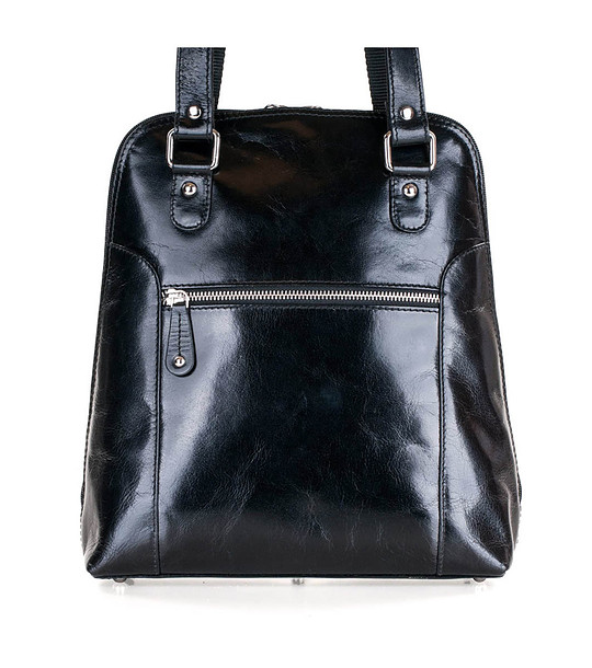 Черна дамска кожена чанта-раница снимка