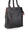 Дамска кожена чанта в черно с цветни отделения и RFID защита-0 снимка