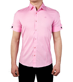 Памучна мъжка розова риза с къс ръкав Cassius снимка