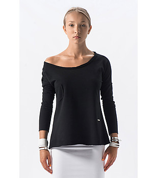 Черна памучна дамска блуза Bruni снимка
