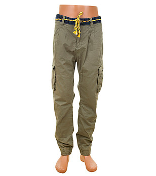 Мъжки памучен панталон с джобове в цвят каки снимка