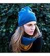 Комплект от шал снуд и шапка в синьо и цвят горчица-0 снимка