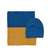 Комплект от шал снуд и шапка в синьо и цвят горчица-1 снимка