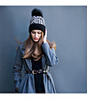 Черна дамска плетена шапка с леопардов принт-0 снимка