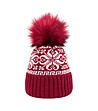 Плетена зимна червена унисекс шапка с пух-0 снимка