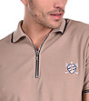 Бежова мъжка памучна блуза с яка и цип Guisepe-3 снимка