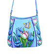 Синя ръчно рисувана кожена чанта с флорални мотиви Zena-0 снимка