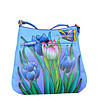 Синя ръчно рисувана кожена чанта с флорални мотиви Zena-1 снимка
