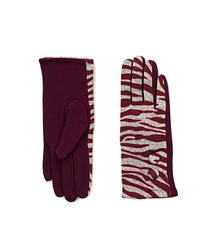 Дамски памучни ръкавици в тъмночервено и бежово снимка