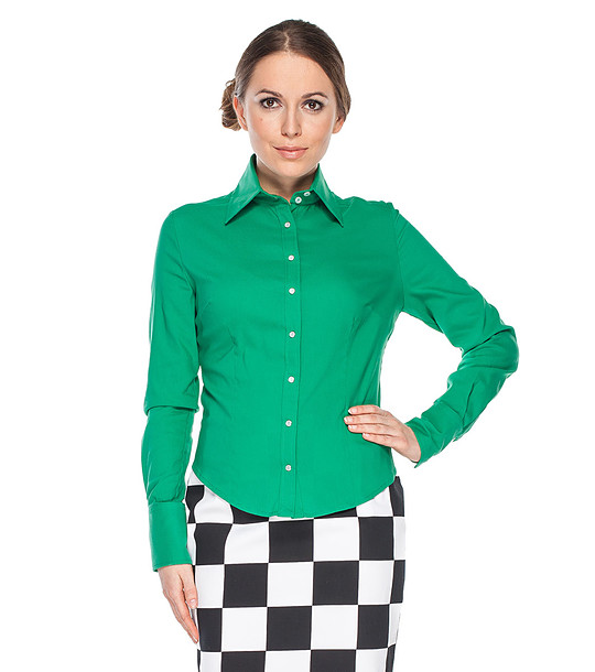 Зелена дамска риза с памук Elina снимка