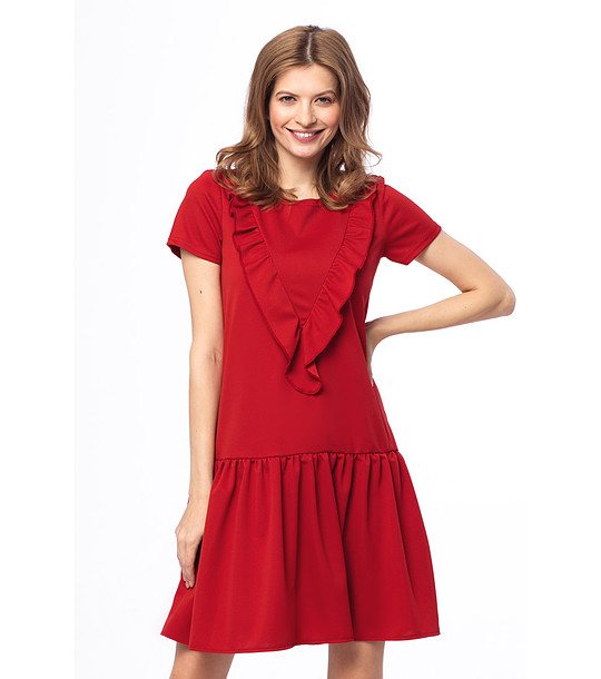 Червена рокля с къдрички Lala снимка
