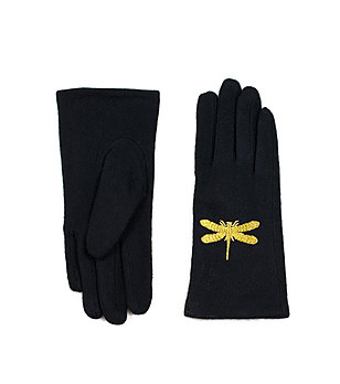 Черни дамски ръкавици с бродерия Морско конче снимка