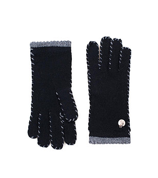 Черни дамски ръкавици със сиви шевове снимка