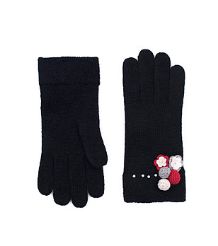 Дамски ръкавици в черно с декорация  снимка