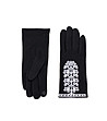 Дамски ръкавици в черно с бели бродерии-0 снимка
