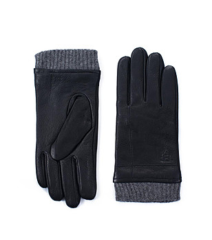 Черни мъжки ръкавици от естествена кожа и вълна снимка
