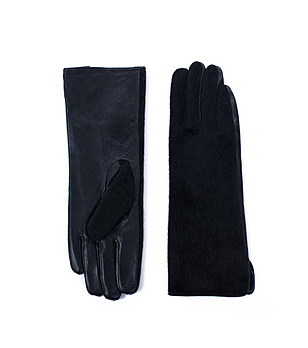 Черни дамски ръкавици с кожа снимка