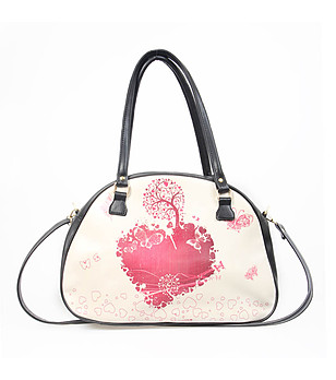 Черна дамска чанта с розов принт снимка