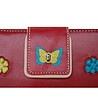 Дамски кожен портфейл в червено и бежово с цветя-3 снимка