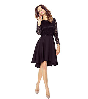 Асиметрична черна рокля с дантела Caterina снимка