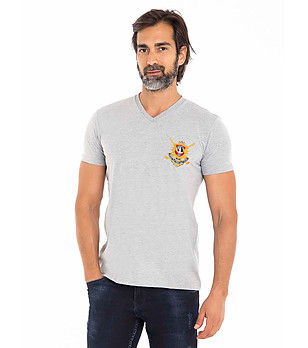 Мъжка памучна тениска в сив меланж Gustavo снимка