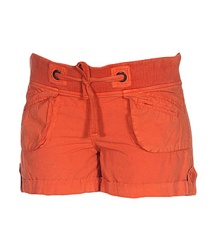 Памучни дамски къси оранжеви панталони Mira снимка