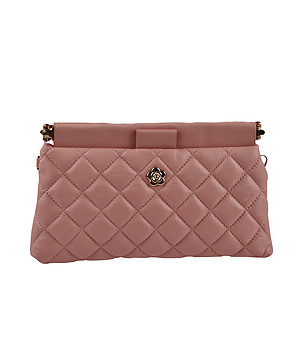 Розова дамска чанта с ромбоидни шевове Lilia снимка
