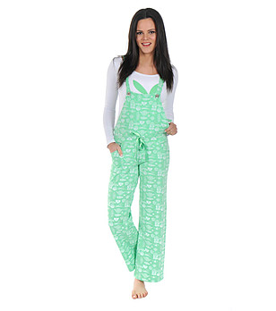 Памучна дамска пижама от 2 части в бяло и зелено снимка