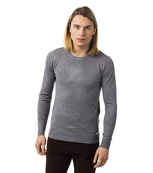 Мъжки сив пуловер с вълна и памук Rich снимка