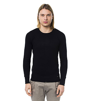 Мъжки пуловер в черно с естествени влакна Rich снимка
