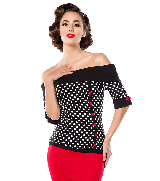 Черно-бяла дамска блуза с червени копчета Persy снимка