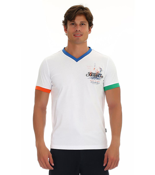 Памучна мъжка тениска в бяло с контрастни кантове Gino снимка