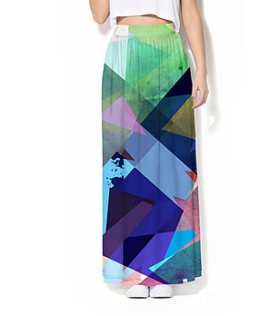 Дълга пола в лилави, сини и зелени нюанси с цепка встрани Traci снимка