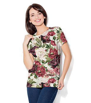Дамска блуза в цвят екрю с флорален принт Sara снимка