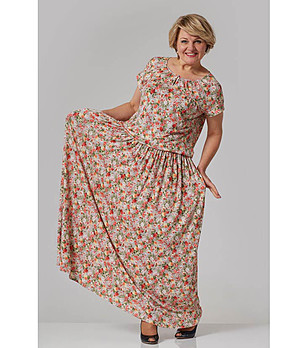 Многоцветен комплект от блуза и пола с флорален принт снимка